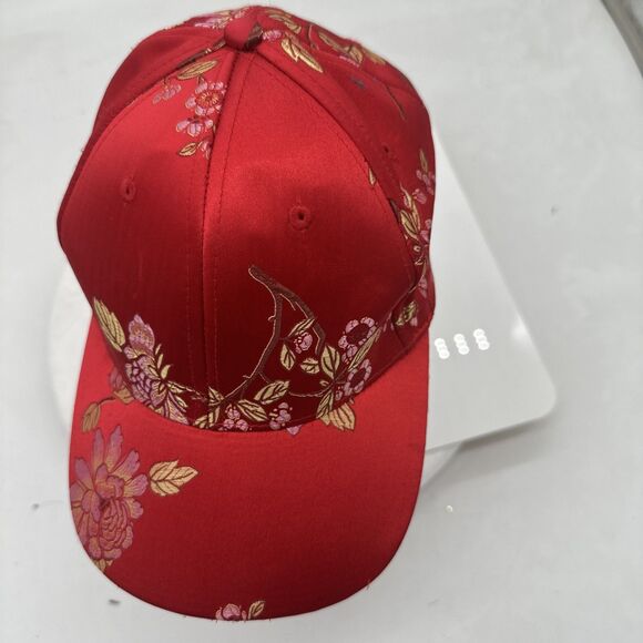 Vintage Asian Oriental Hat Unisex Adult Chinese Floral Red Adjustable Strap Cap - Picture 6 of 9